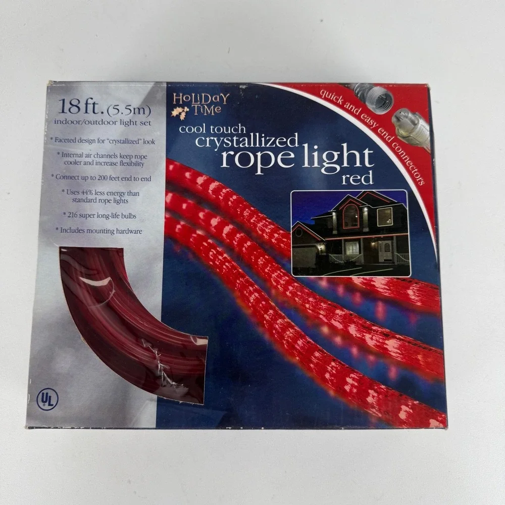 Holiday Time 18ft RED Crystallized Rope Light Indoor Outdoor Set of 2